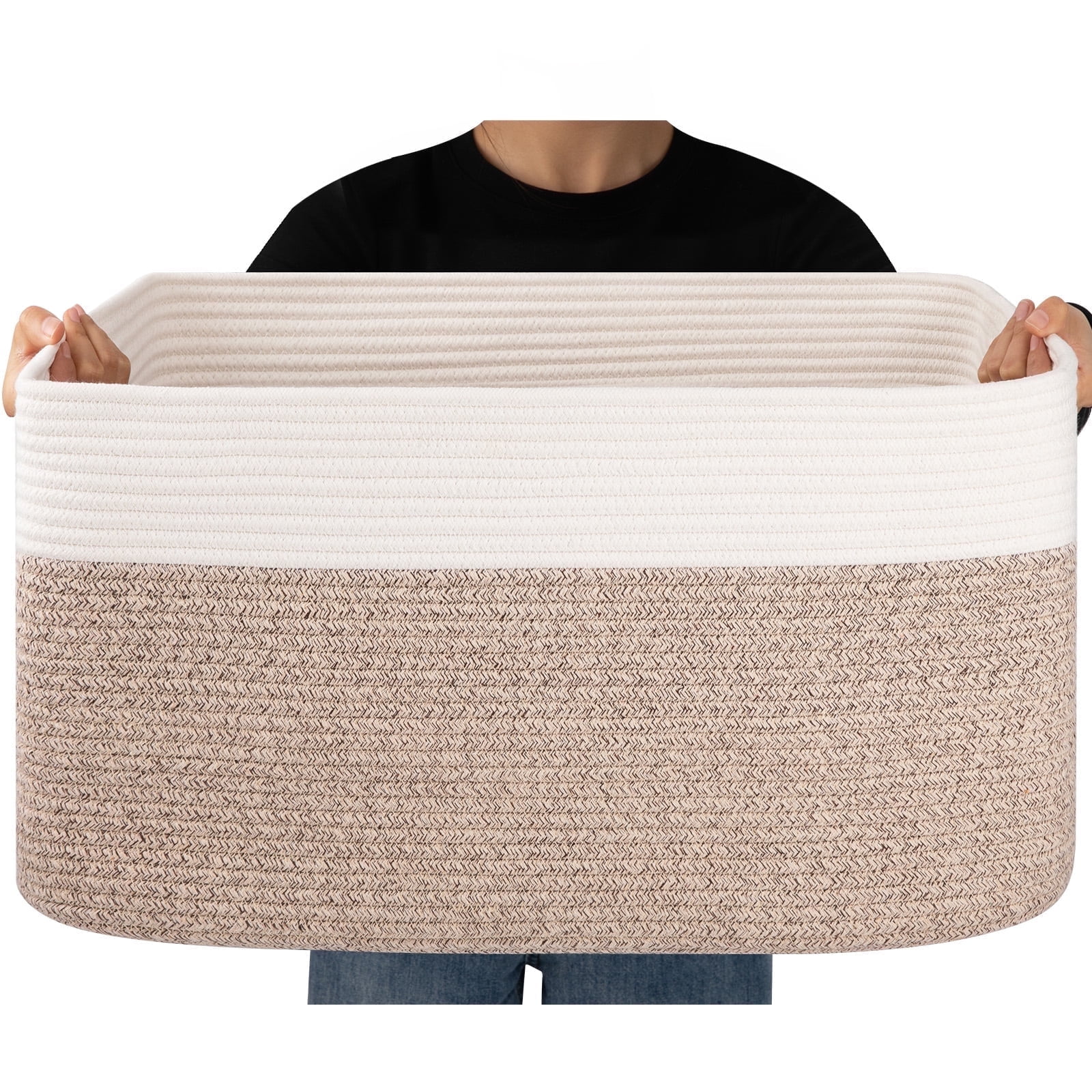 CHERISHGARD 70L Large Rectangle Blanket Basket，Cotton Rope Baskets for Storage, Woven Laundry Basket for Toys