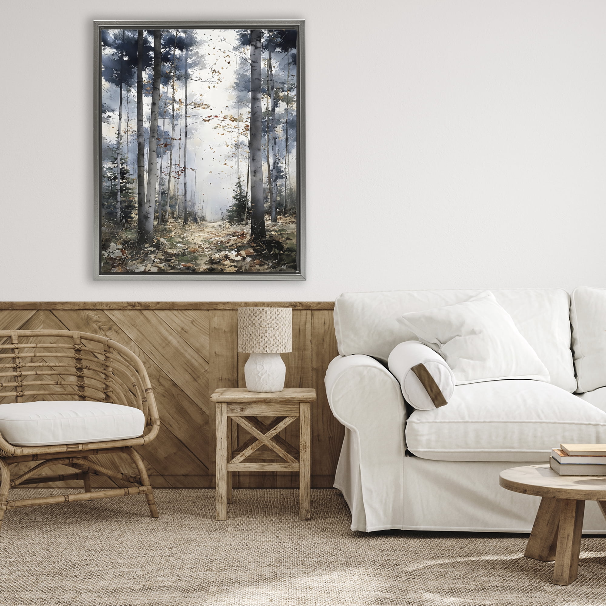 Stupell Industries Cold Woods Birch Forest Gray Framed Floater Canvas Wall Art, design by Franklyn Gregory