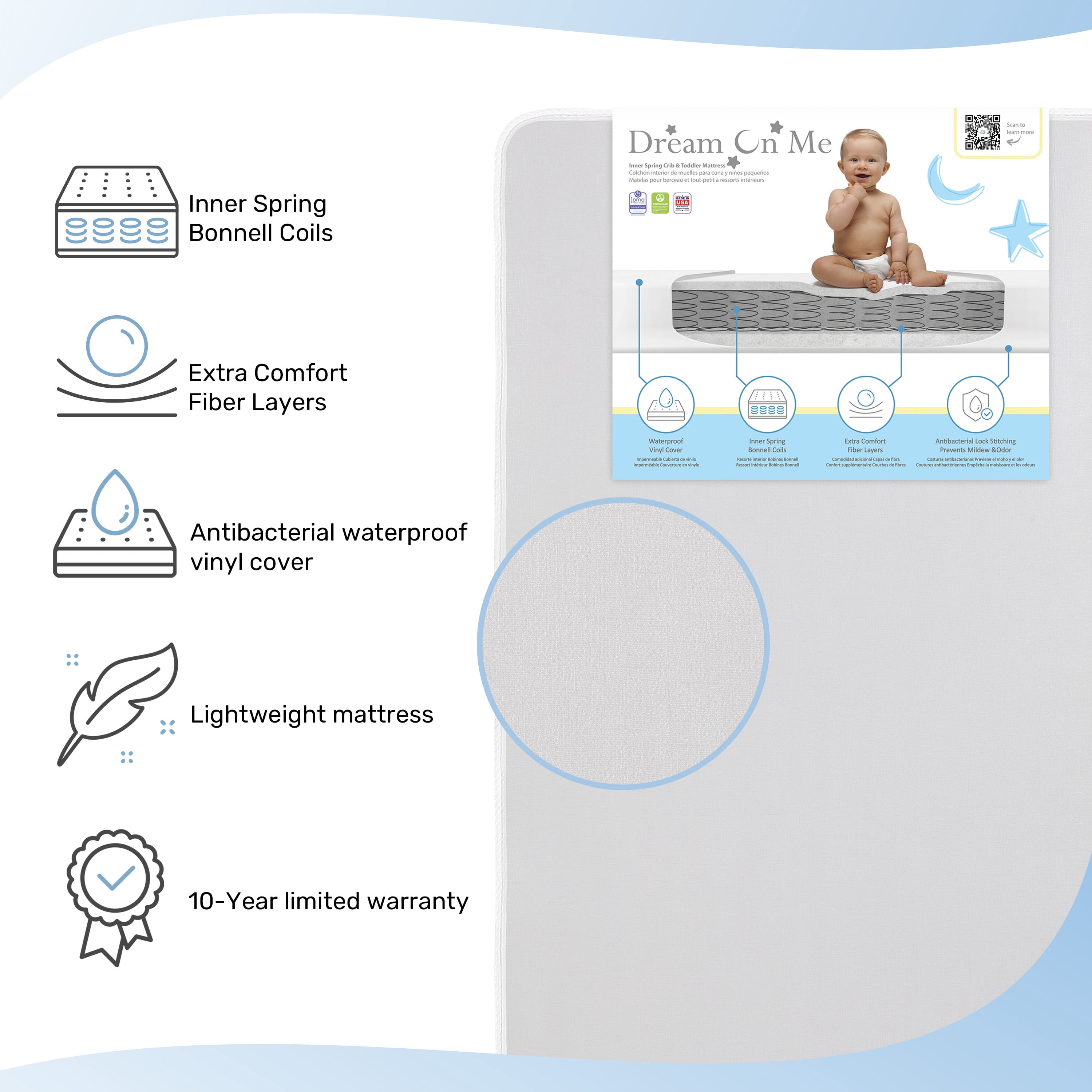 Dream On Me Nirvana 6” 96 Coil Inner Spring Crib And Toddler Mattress I Waterproof I Green Guard Gold Certified I 10 Years Manufacture Warranty I Vinyl Cover