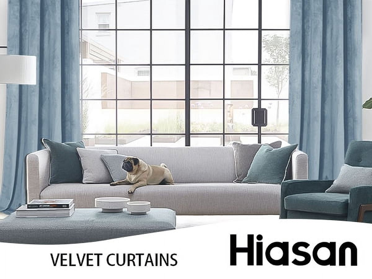 Hiasan Luxury Velvet Curtain with Tiebacks-Blackout Curtains for Bedroom/Living Room, Stone Blue, Rod Pocket, 52" x 72", Set of 2