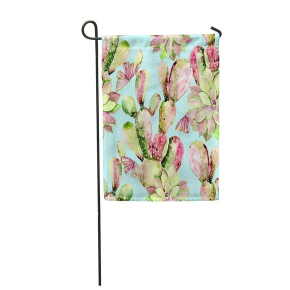 NUDECOR Blue Exotic Watercolor Cactus Butterflies Floral Pattern Colorful Succulent Hawaii Garden Flag Decorative Flag House Banner 28x40 inch