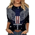 thumbnail image 2 of Vetsdori July Fourth T Shirts for Women American Flag Casual Pullover Graphic Red White and Blue,3/4 Sleeve Independence Day Summer Ladies Tops Crew Neck, 2 of 7