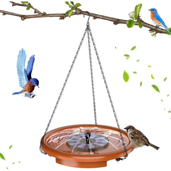 Hanging Bird Bath Set with Solar Fountain, 15" Hanging Solar Powered Water Fountain for Outdoor, Bird Bath Bowl with Three Steps for Bathing, Feeding, Drinking, Ideal for Garden, Patio, Lawn