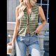 thumbnail image 4 of Suéter de Punto A Crochet para Mujer, Sin Mangas, con Cuello en V y Lazo Frontal, A Rayas, Estilo , para Verano 2025 Verde L, 4 of 9