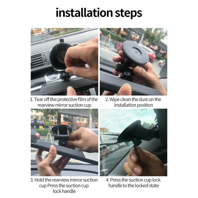 Rear View Mirror Suction Cup Rearview Mirror for Cars 360 Adjustable Angle Blue Mirror with Aromatherapy Holder and Magnetic Parking Number Plate