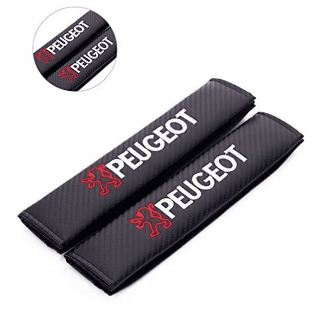 Par de fundas para cinturón de seguridad de fibra de carbono Peugeot Firefighter, almohadillas para hombros para logotipo de Peugeot, color negro, funda para cinturón de seguridad de fibra de carbono