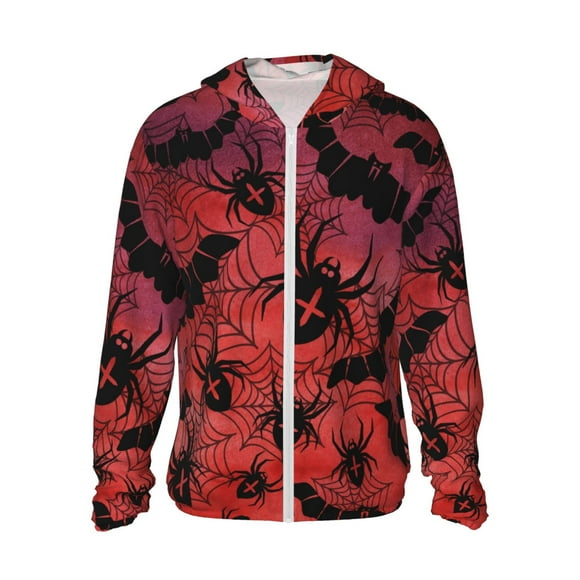 Saiise Bats And Spiders Pattern Sun Protection Hoodie for Men and Women, Lightweight Quick-Dry Windproof with Hood and Zip-Large