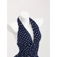 thumbnail image 4 of Black & White Polka Dot Deep V-Neck Halter Backless Fitted Mini Dress with Ruffle Hem, 4 of 10