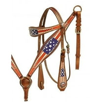 Showman American Flag Leather Bridle & Breast Collar Set w/ Stars & Stripes