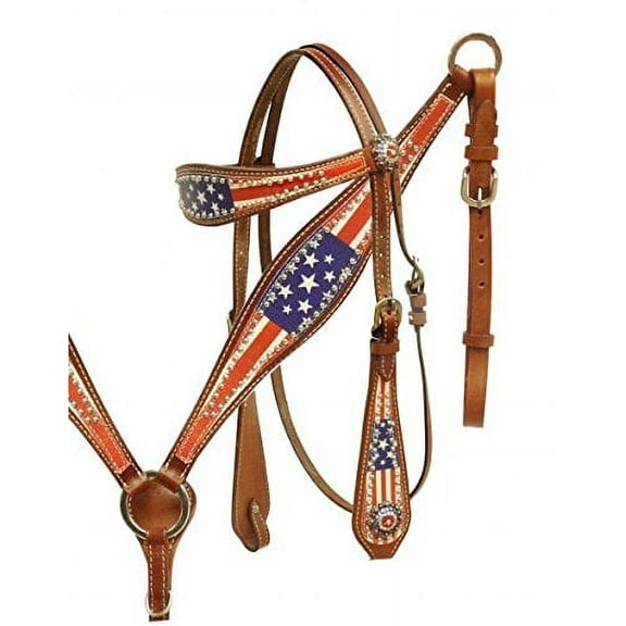 Showman American Flag Leather Bridle & Breast Collar Set w/ Stars & Stripes