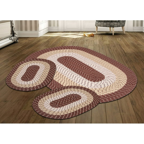 Better Trends Country Braided Rug 3PC Set Brown Striped (20" X 30"3
