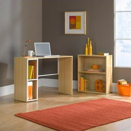 Sauder Studio Edge Treble Desk and Bookcase Value Bundle, Rice / White Oak