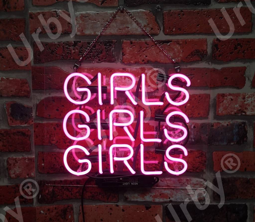 Neon Sign Light,Advertising Sign Nightlight,Handmade Real Glass Tube,Beer Bar Pub Home Room Windows Garage Wall Decor Wedding Party Decoration GIRLS GIRLS GIRLS 15x15 