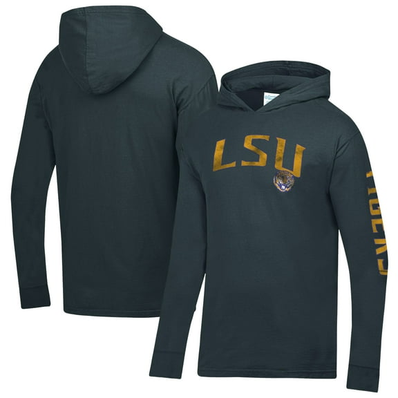 Men's ComfortWash  Charcoal LSU Tigers Long Sleeve Hooded T-Shirt