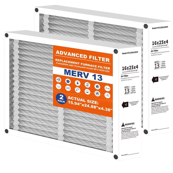 16x25x4 Air Filter Replacement, Compatible with Honeywell FC100A1029 HVAC AC Furnace MERV 11 Filters, Actual Size: 15.94’’x24.88’’x 4.38’’-2PACK