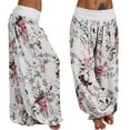 thumbnail image 2 of Telankuip Women's Floral Printed Wide Leg Pleated Harem Pants Casual High Waisted Loose Stretchy Yoga Pants Plus Size Fashion Hippie Tie Dye Baggy Soft Comfy Trousers White XXXXL, 2 of 4