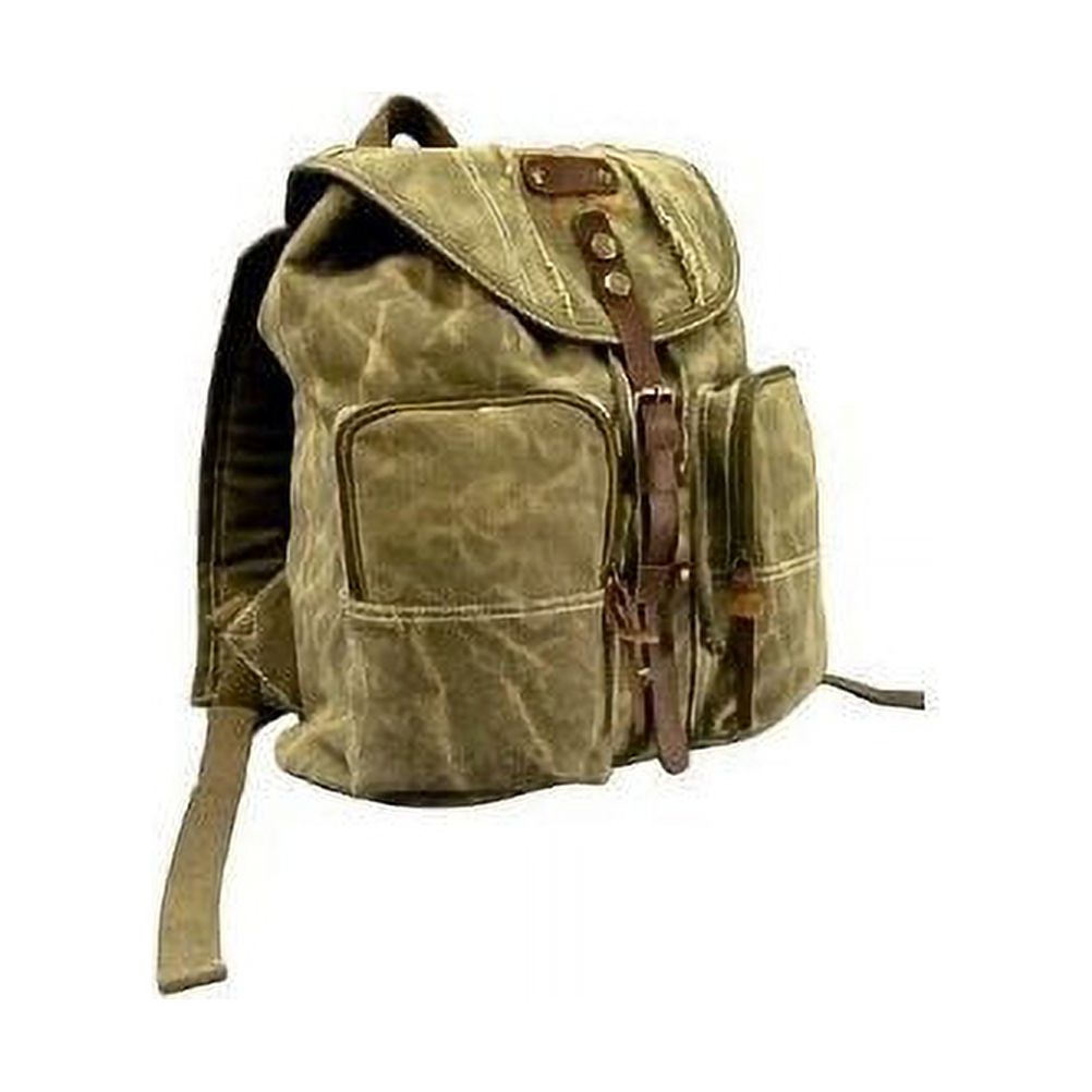 Olive Drab Stonewashed Heavyweight Army Backpack with Leather Accents - image 2 of 2