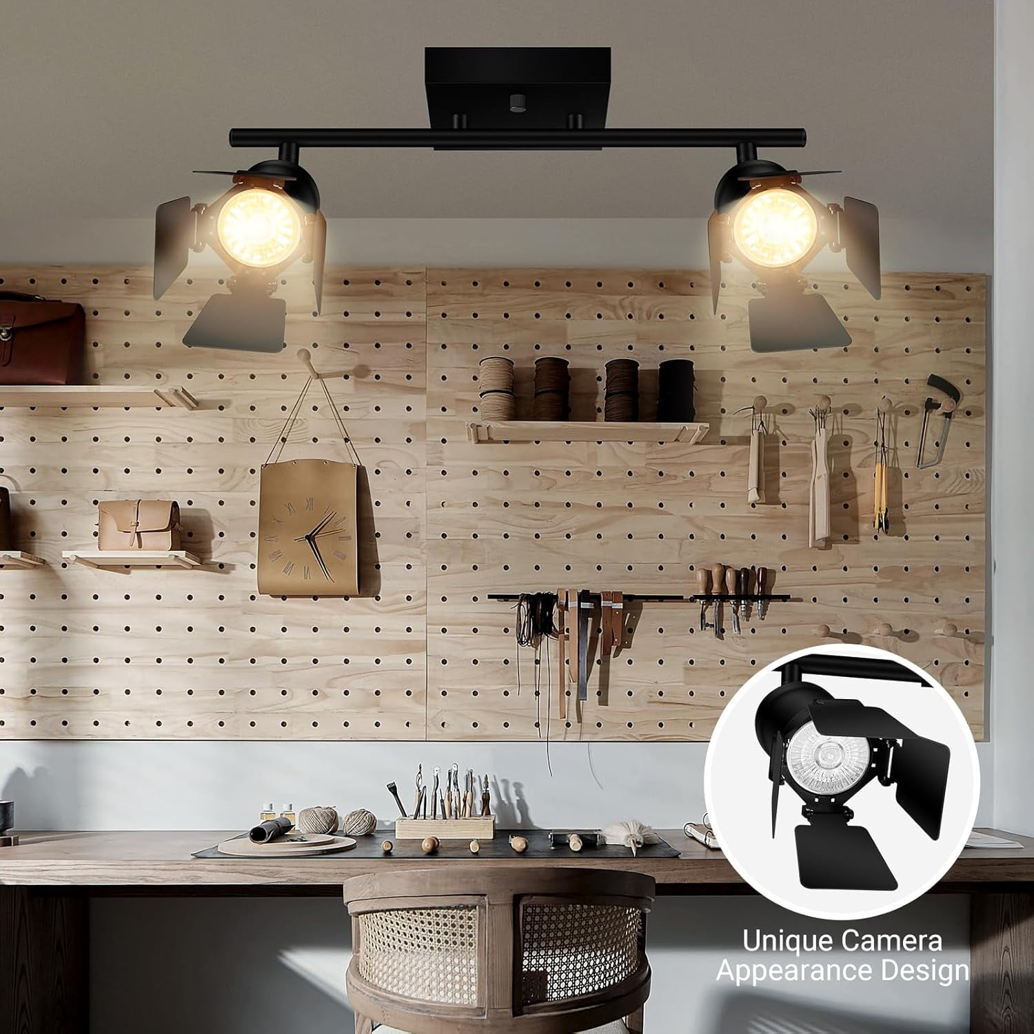 RGHJAR-2 Light Track Lighting Fixtures Ceiling, Black Track Lighting with Upgrade Lamp Heads, 2 Way Track Lights Ceiling, Vintage Industrial Track Light for Kitchen/Bar/Boy's Room,GU10 Bulb Not Inclu