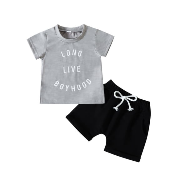 Cathalem Baby Boy Summer Outfit Toddler Baby Boy Clothes Boys Summer Outfits Short Sleeve T-Shirt & Shorts Set 2Pcs (Grey,90)
