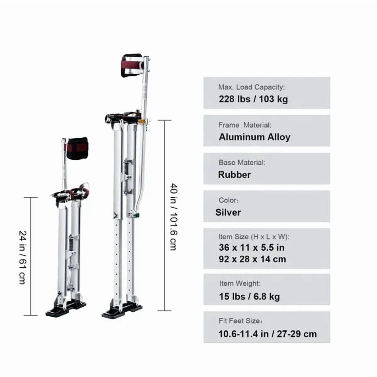 Drywall Stilts, 24''-40'' Adjustable Aluminum Tool Stilts with Protective Knee Pads, Durable and Non-slip Work Stilts for Sheetrock Painting, Walking, Taping, Silver