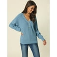 thumbnail image 2 of Women's V Neck Button Up Long Sleeve Ribbed Knit Loose Chunky Warm Pullover Sweater Top M Blue, 2 of 6