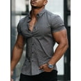 thumbnail image 3 of Inadays Mens Shirts Muscle Fit Dress Shirt Wrinkle-Free Short Sleeve Casual Athletic Fit Button Down Shirt Hawaiian Shirts Summer Tropical Beach Shirts for Men, Gray, 3XL, 3 of 8