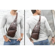 BULLCAPTAIN Leather Men Sling Bag Casual Crossbody Chest Bags Travel Daypack
