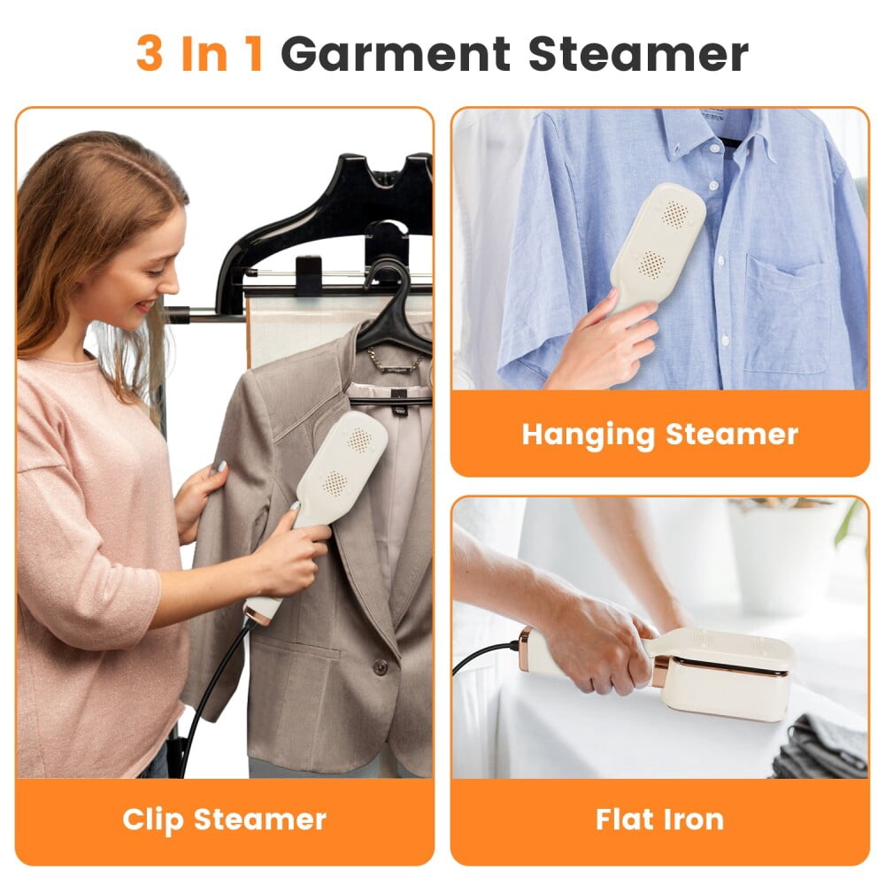 3 in 1 Travel Steamer for Clothes, 1000W Handheld Garment Steamer with 180° Rotating Head, Hanging & Clip Steamer with 20OZ Leak-Proof Tank for Travel, Home