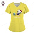 thumbnail image 1 of RWJDXD Uniforme d'Infirmière pour Femmes Hello Kitty Imprimé Manches Courtes Col en V Hauts Imprimé Dessin Animé Blouse Blouses Uniformes de Travail Salon de Beauté Été, 1 of 4