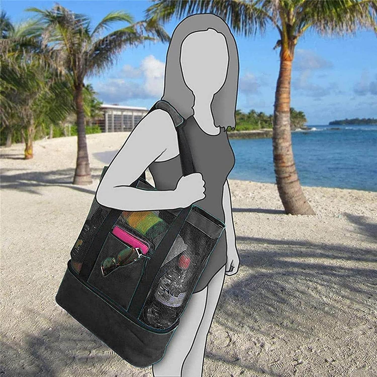 Mesh beach bag with cooler sale