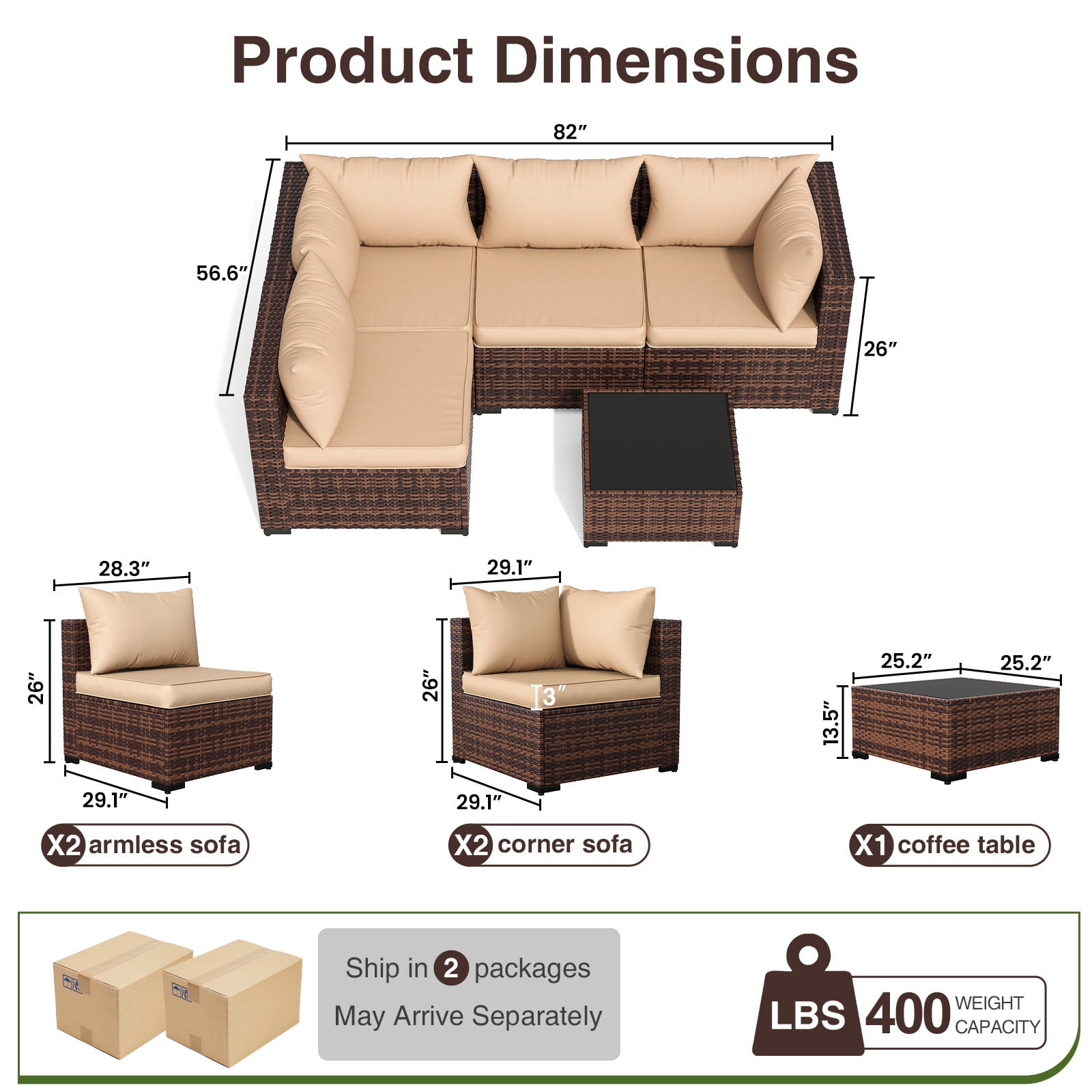 ELPOSUN Patio Furniture Set, Outdoor Patio Furniture Wicker Furniture Couch Set, 5 Pieces Outdoor Sectional Sofa, Patio Furniture Set, Outdoor Patio Set for Porch Furniture (Beige)