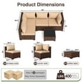 thumbnail image 4 of ELPOSUN 5 Pieces Patio Furniture Set All Weather Outdoor Sectional Sofa, Outdoor Modern Sectional Furniture Wicker Couch with Glass Coffee Table, Thicken Khaki Cushions, Water Resistant, 4 of 7