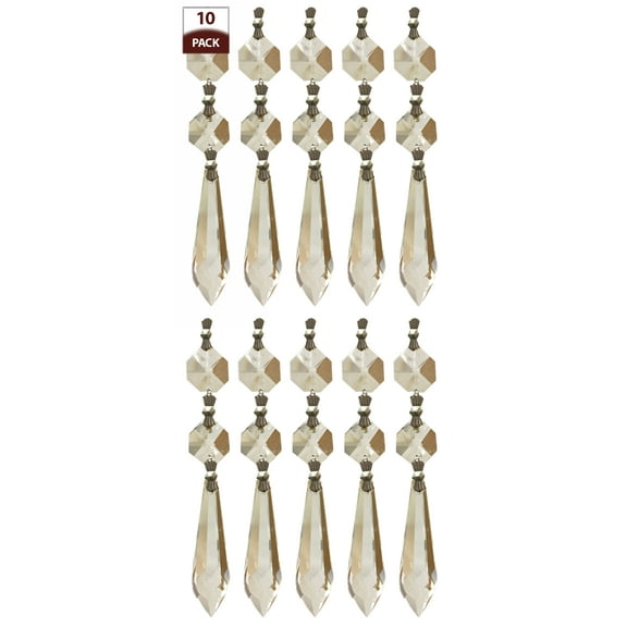 Royal Designs 10 Pack Chandelier Replacement Crystal Prisms Clear U-Drop Two Bead Chrome