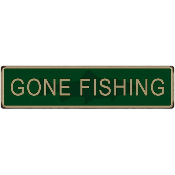 Gone Fishing Funny Fishing Tin Signs Vintage Metal Fish Art Printing Poster Wall Decor For Home Kitchen Bar Cafe Pub Club Lake House Hanging Plaque 4"x16"