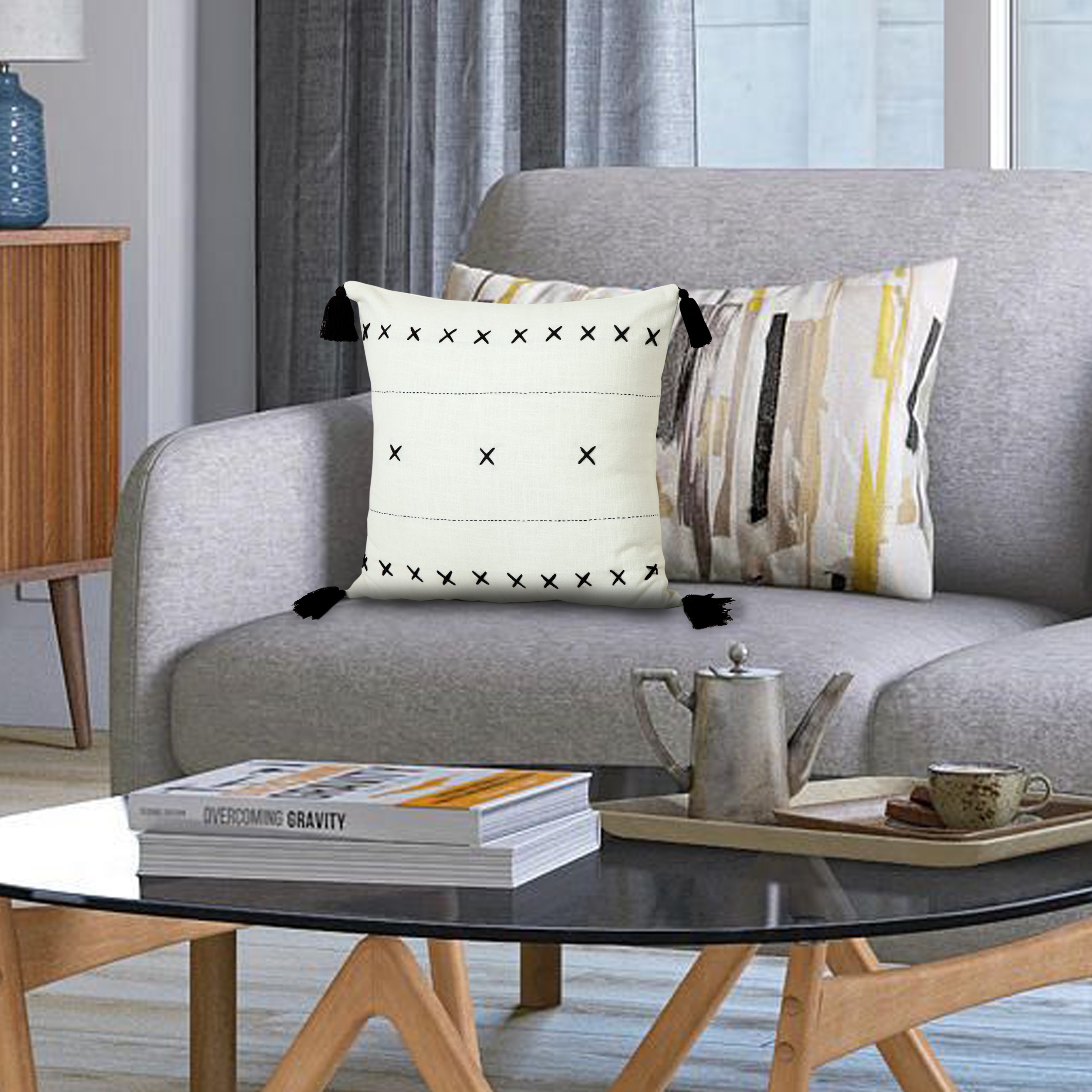 Ox Bay 20" x 20" Hand-Woven White/ Black Geometric Organic Cotton Pillow Cover