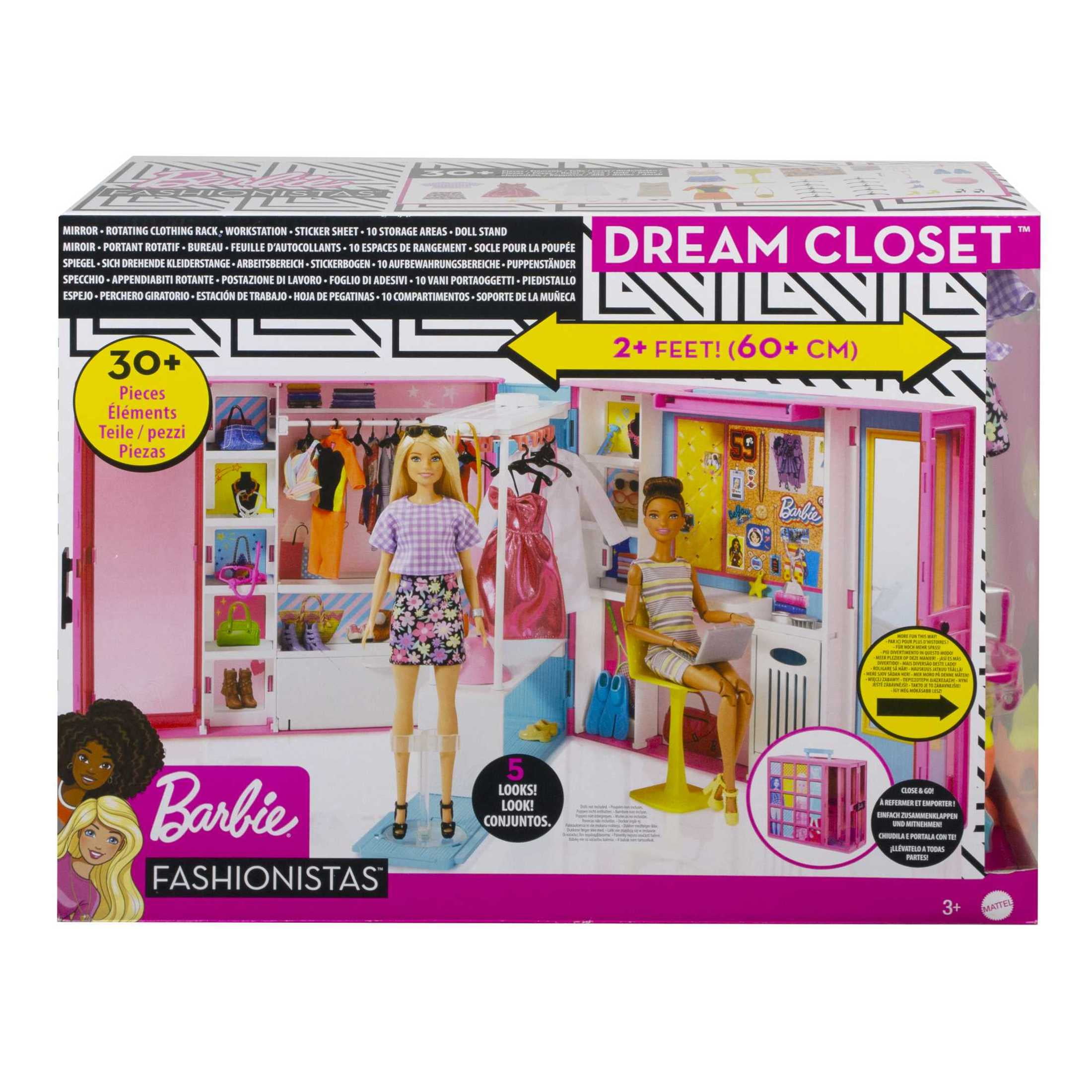 Barbie Dream Closet Playset with 30 Clothes and Accessories Mirror and Desk Multicolor