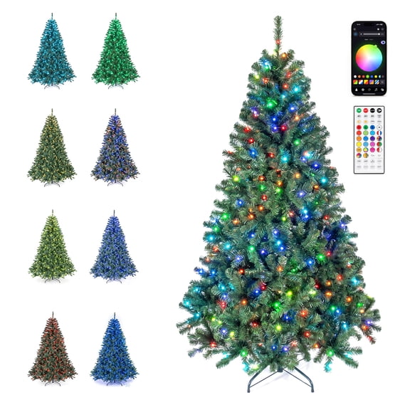 Costway 6 ft Smart Pencil Christmas Tree with Remote & APP, 300 Pre-Lit RGB LED Lights