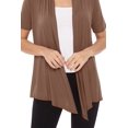 thumbnail image 6 of Women's Loose Fit Short Sleeve Draped Open Front Office Wear Solid Cardigan  Mocha M, 6 of 7