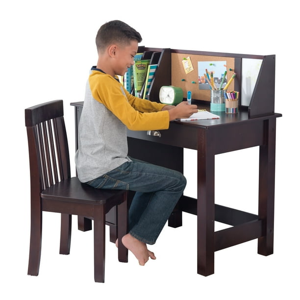 Kidkraft Kidkraft Wooden Study Desk With Chair Espresso Drawers Extra Storage Handles Bulletin Board Sturdy Solid Kid Sized Study Walmart Com Walmart Com