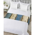 thumbnail image 5 of Xipuska Blue Beige Plank Bed Runners for Cal King Size Bed, Decorative Bed Throws for Foot of Bed, Vintage Shabby Wooden Grain Bed Runner Sofa Throw Bedding Scarf Protector Slipcover/Hotel, 5 of 6