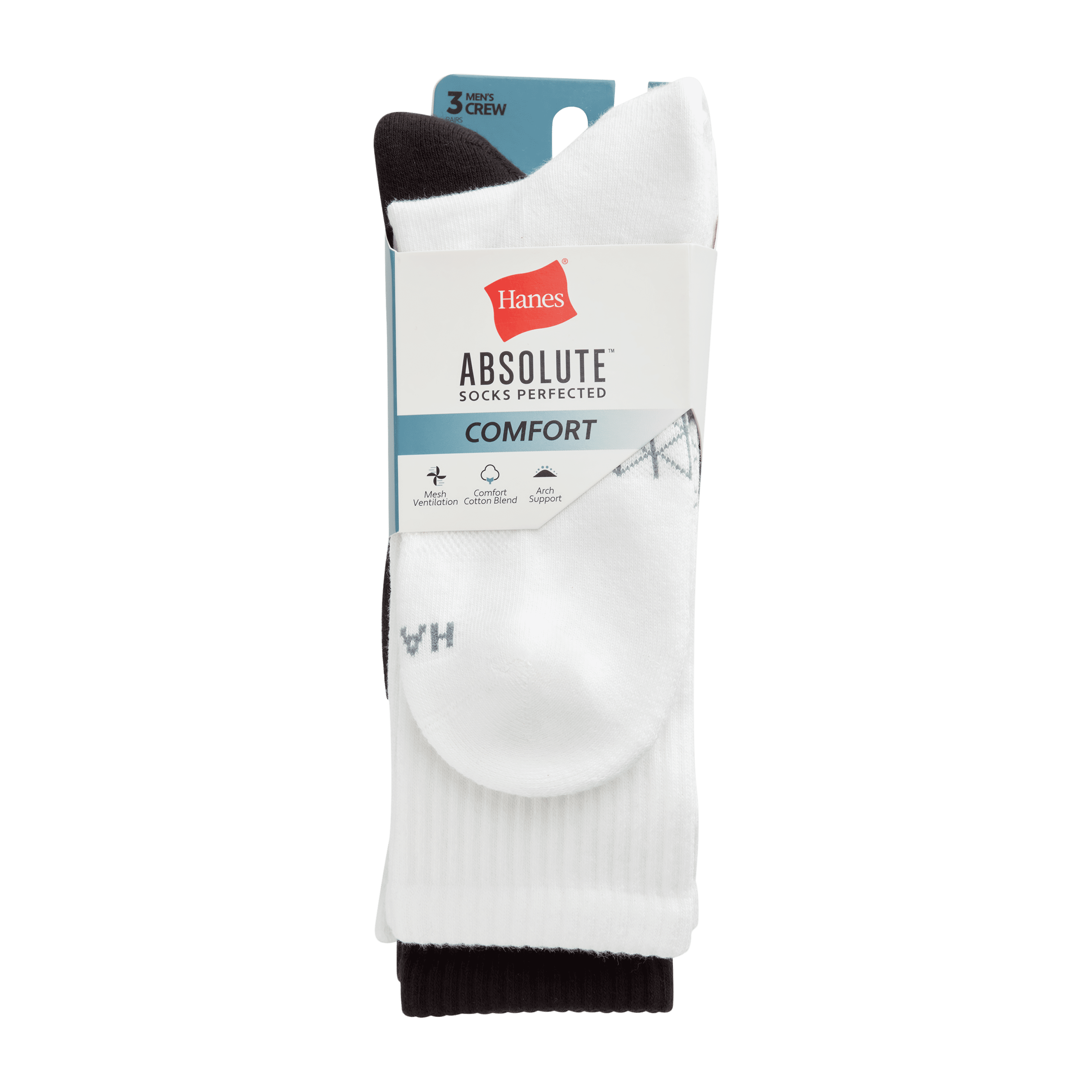 Hanes Mens Absolute Comfort Cushioned Crew Socks, 3-Pairs