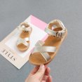 thumbnail image 2 of LNMQLPDBS Girls Sandals Solid Color Adjustable Buckle Leather Open Toe Outdoor Cross Sandals Flat Non-Slip Summer Slippers Shoes Shoes for Girls Casual Trendy Beach Shoes Gold 4-4.5 Years, 2 of 8