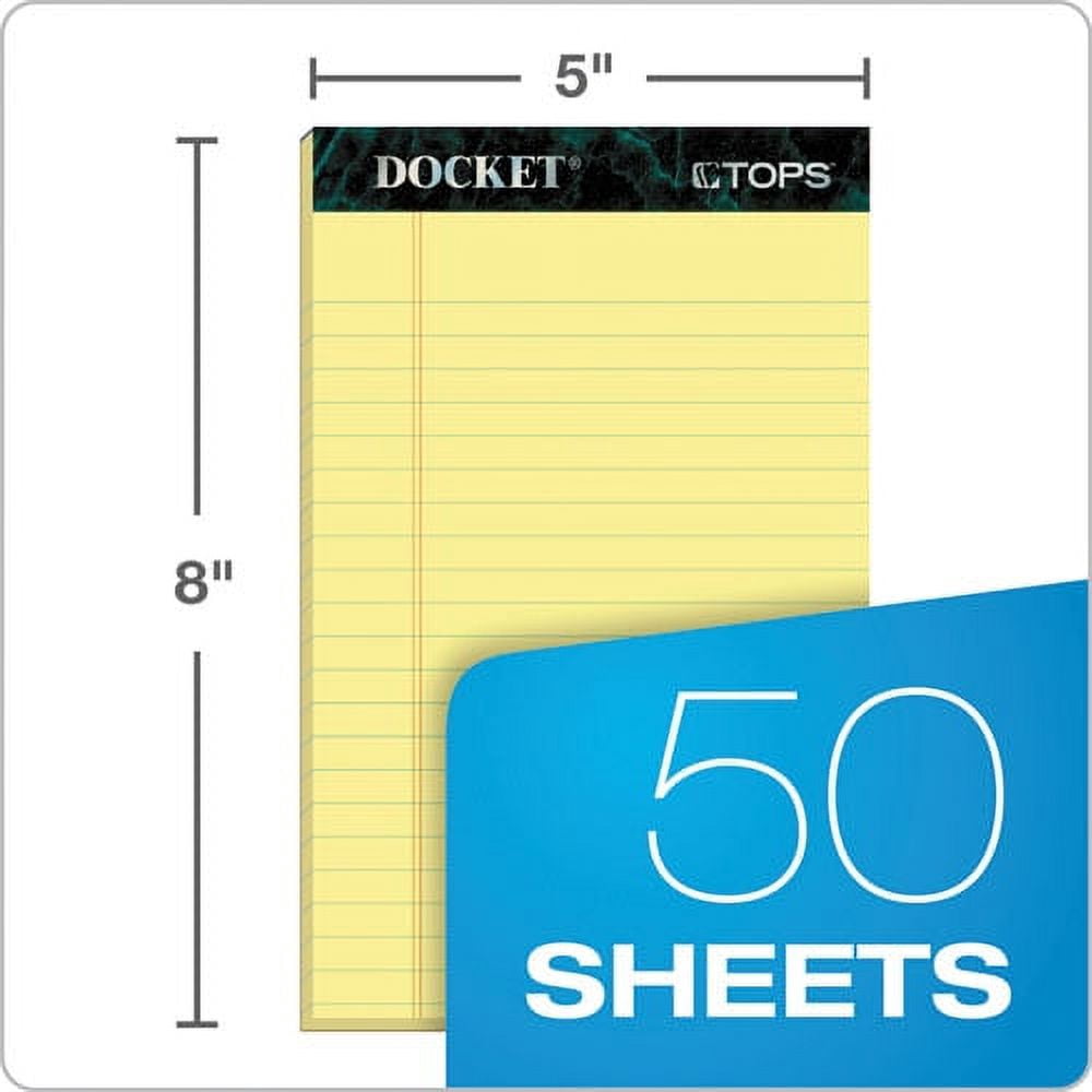 Docket Ruled Perforated Pads, Narrow Rule, 50 Canary-Yellow 5 X 8 Sheets, 12/pack | Bundle of 2 Packs