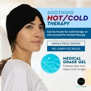 Natural Migraine & Headache Relief Cooling Cap , Hot & Cold Gel Head Wrap , 360° Coverage, Built-in Eye Mask , One Size Fits Most , Black