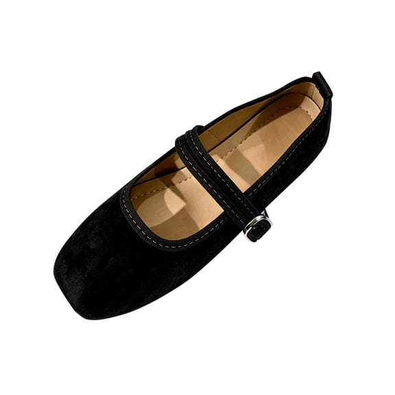 Falts for Women Color Toe Fashionable Casual Plus Size Breathable Solid Closed Soft Sole Buckle Low Heels Shoes Office And Work