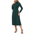 thumbnail image 4 of INSPIRE CHIC Women's Pleated Knit Dress Long Sleeve Turtleneck Business Casual Sweater A-Line Midi Dresses Fall Winter Outfits M Dark Green, 4 of 6