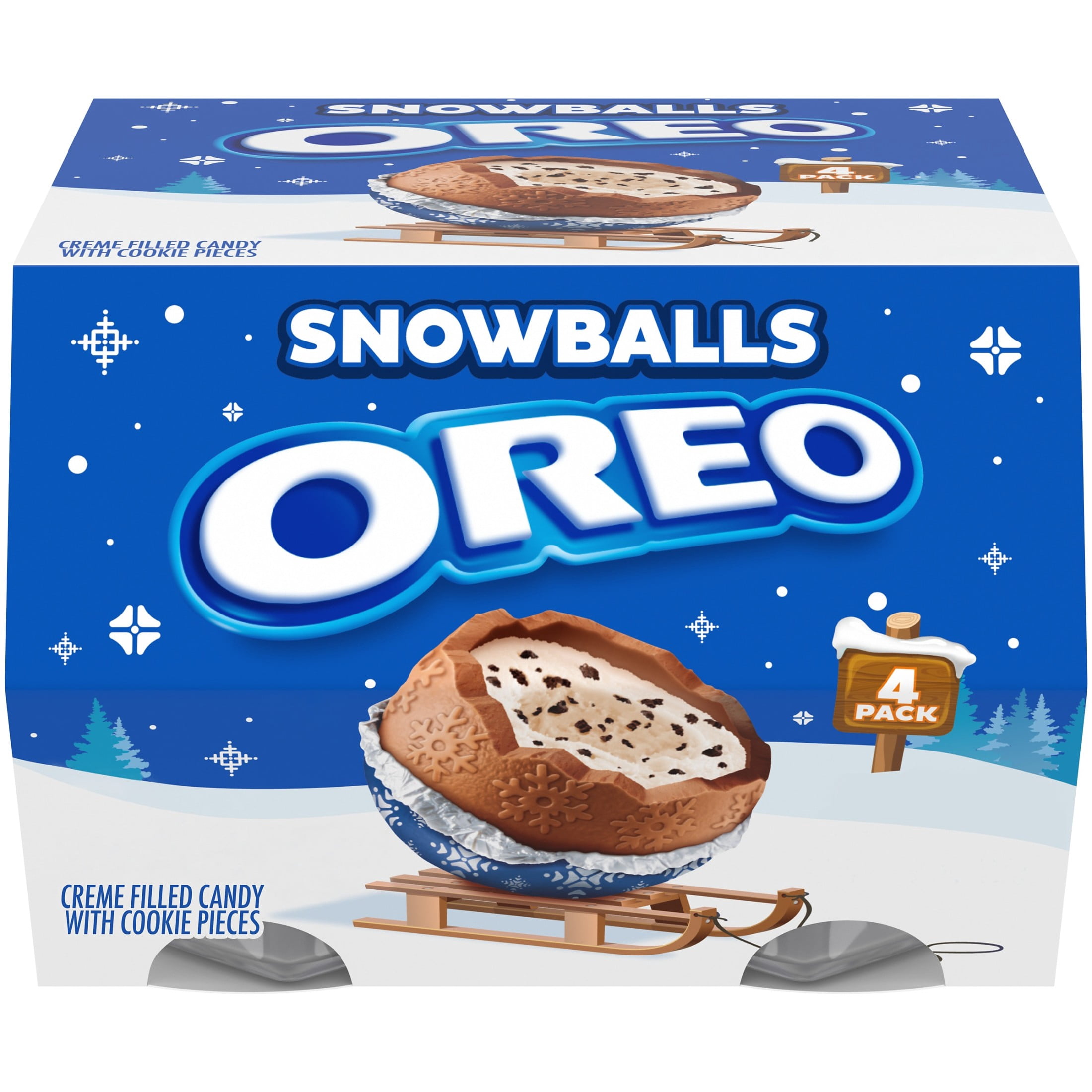 (2 pack) OREO Chocolate Snowballs, Creme Filled Holiday Candy with Cookie Pieces, 4 Pack