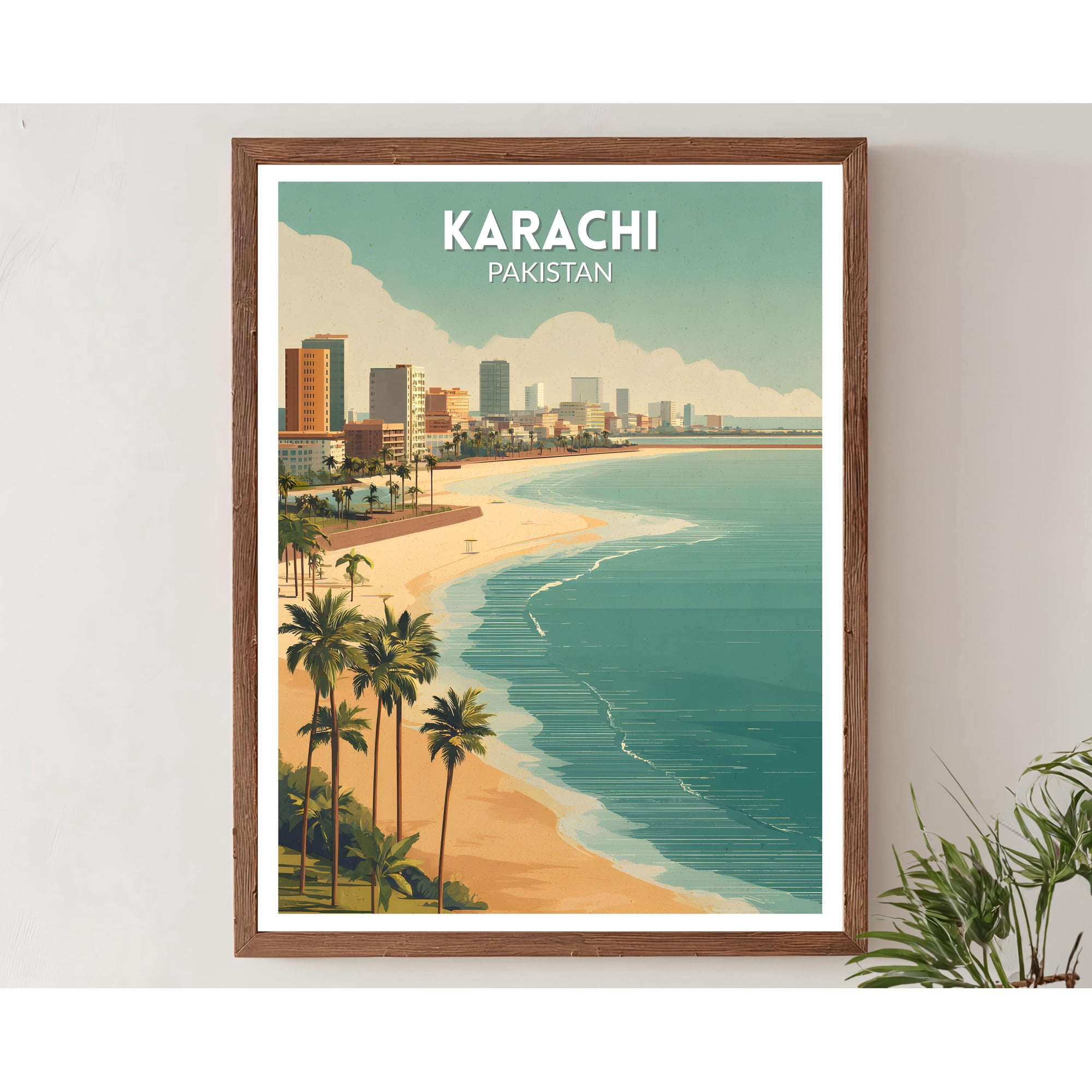 Karachi Pakistan Retro Travel Mid Century Modern Wall Vintage Cityscape Asian Home Art Travel Wall Art Alternate Style 2 Poster , Poster Print Only