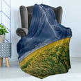 thumbnail image 4 of Nature Soft Flannel Fleece Throw Blanket, Thunder Bolt Above the Seasonal Field Electric Vibes Mother Nature Theme Image, Cozy Plush for Indoor and Outdoor Use, 70" x 90", Yellow Blue, by Ambesonne, 4 of 5