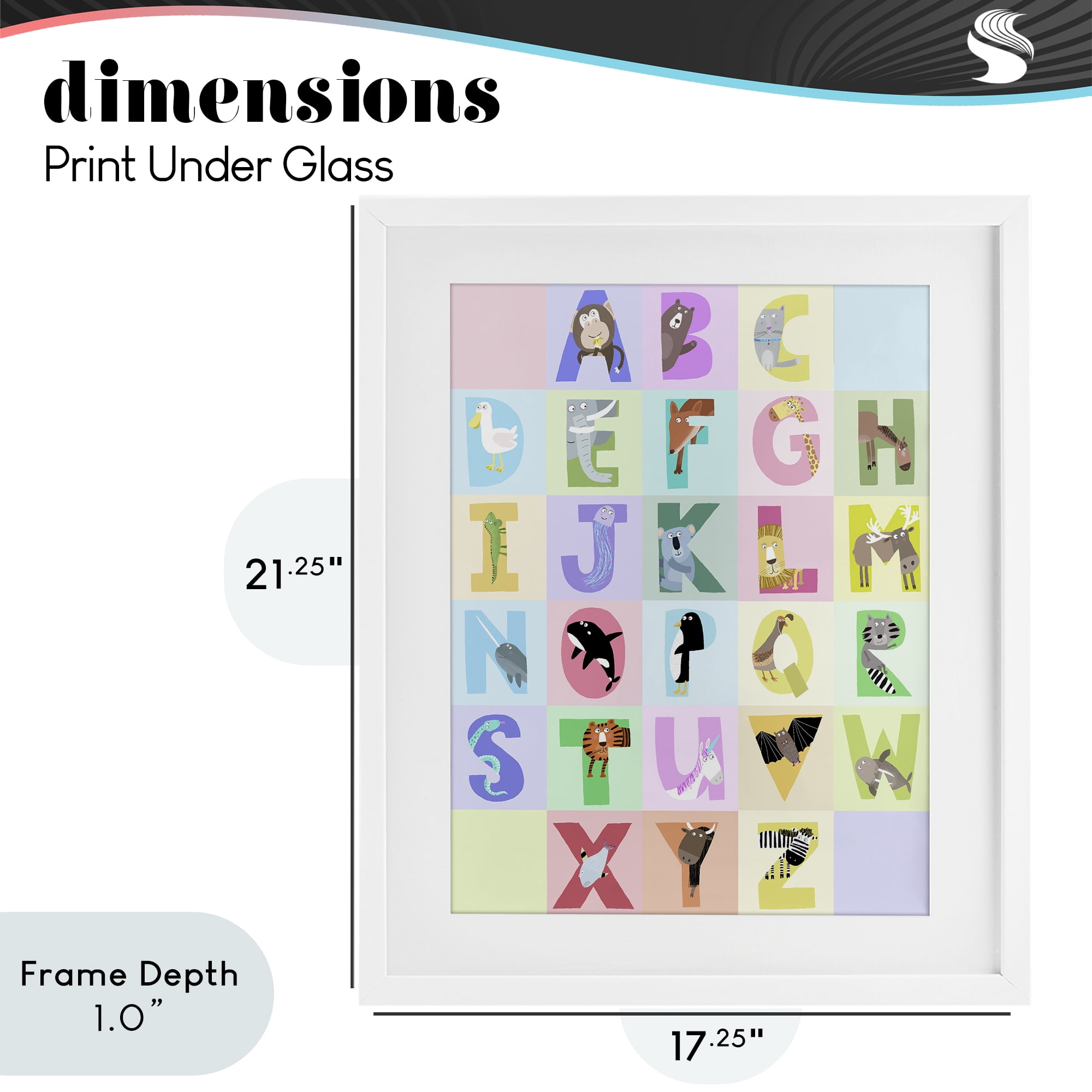 Stupell Industries Animal Alphabet in Pastels White Framed Print Under Glass, design by Carla Daly